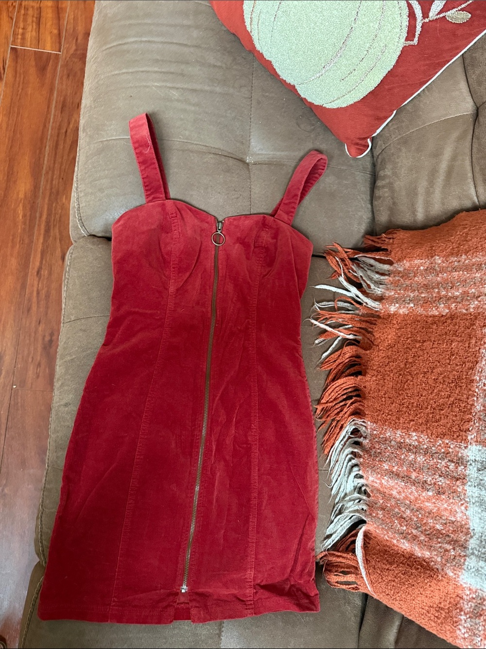 Brick red color Zip-Front Velvet Mini Dress Forever 21